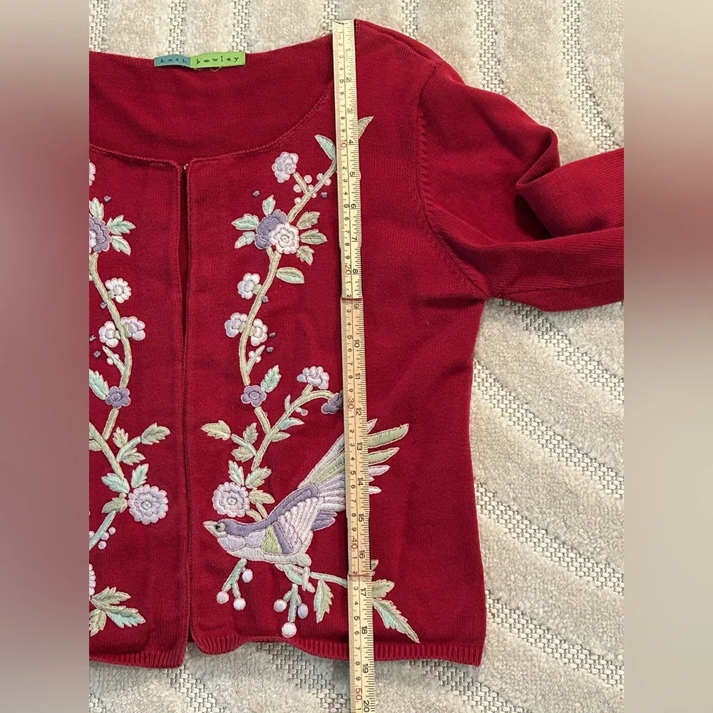 Vintage Embroidered Floral Birds Red Spring Cardigan - S